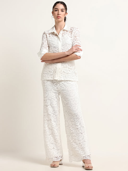 Wardrobe White Lace-Detail Shirt with Camisole