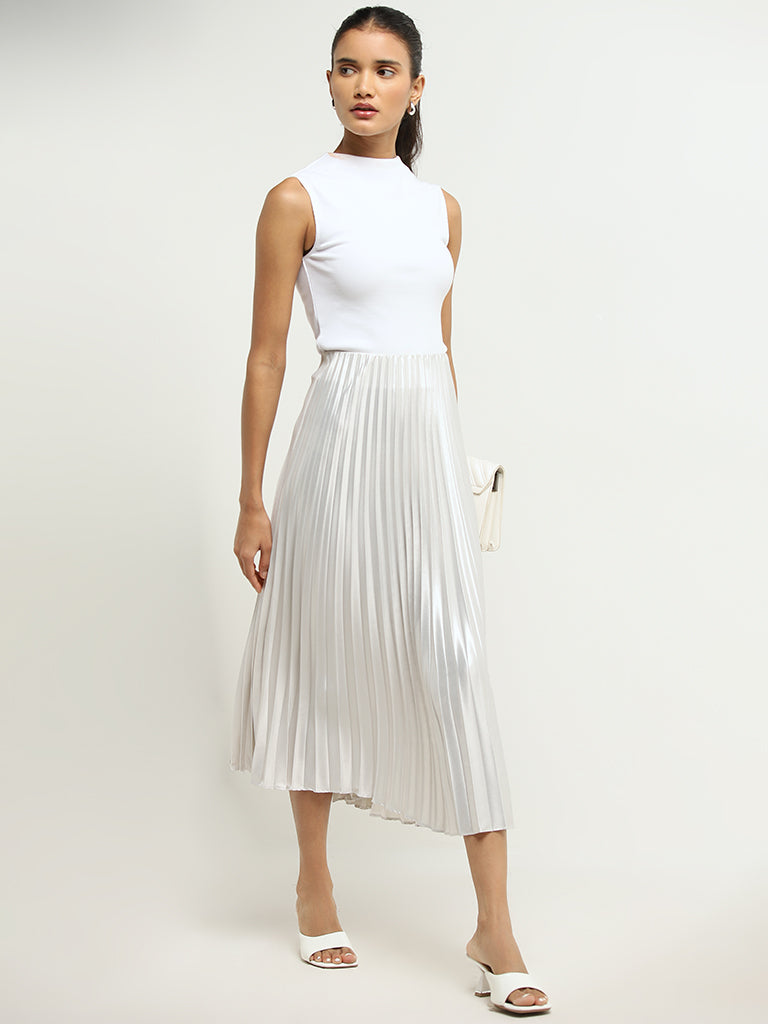 Buy Wardrobe Grey Accordian Pleated High Rise Skirt from Westside