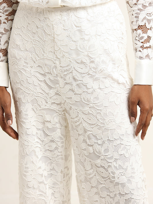 Wardrobe White Lace-Detail Pants