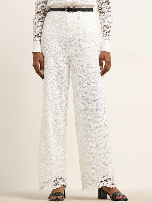 Wardrobe White Lace-Detail Pants