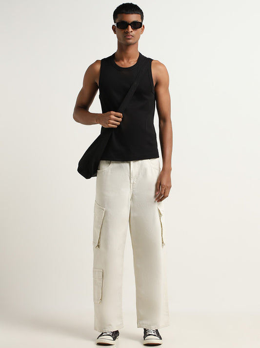 Nuon Off-White Mid Rise Relaxed Fit Jeans