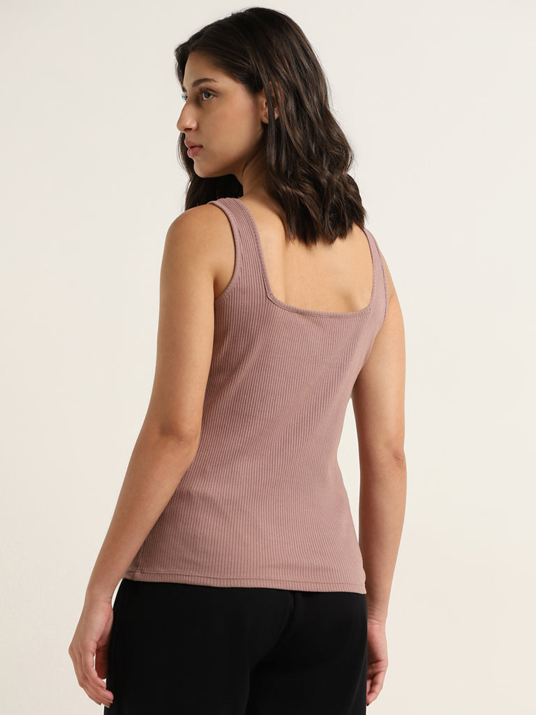 Wunderlove Taupe Cotton Blend Ribbed Camisole