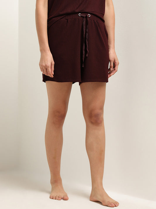 Wunderlove Brown Ribbed High-Rise Relaxed-Fit Shorts