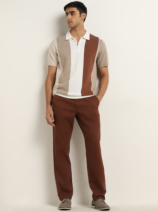 Ascot Dark Brown Relaxed-Fit Mid Rise Cotton Blend Chinos