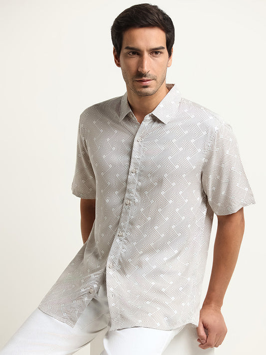 Ascot Beige Printed Relaxed Fit Shirt