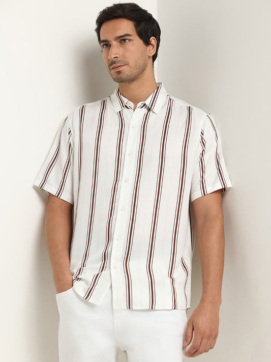 Ascot Brown Striped Relaxed Fit Shirt