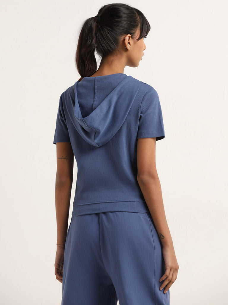 Studiofit Blue Cotton Blend Ribbed Design Jacket