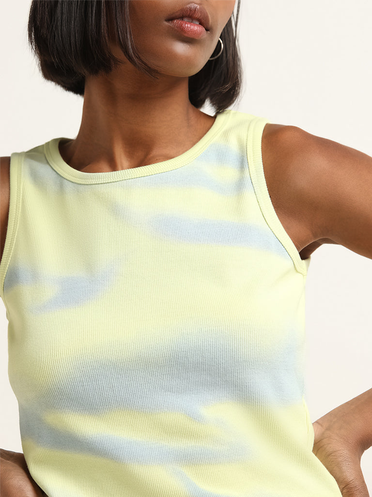 Studiofit Yellow Cotton Blend Ribbed Top
