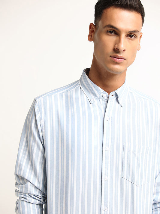 WES Casuals Blue Striped Relaxed Fit Shirt