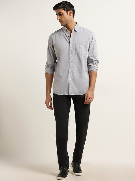 WES Casuals Grey Checkered Print Relaxed Fit Shirt
