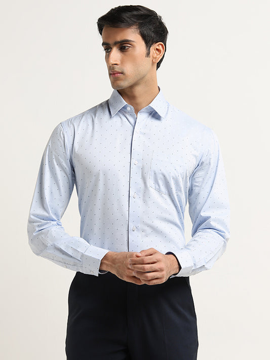 WES Formals Blue Printed Relaxed-Fit Shirt
