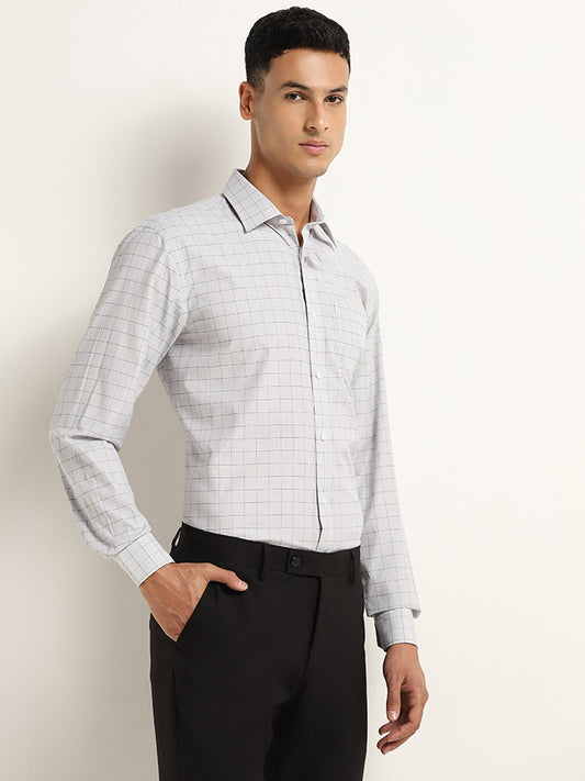 WES Formals Grey Checkered Design Relaxed Fit Shirt