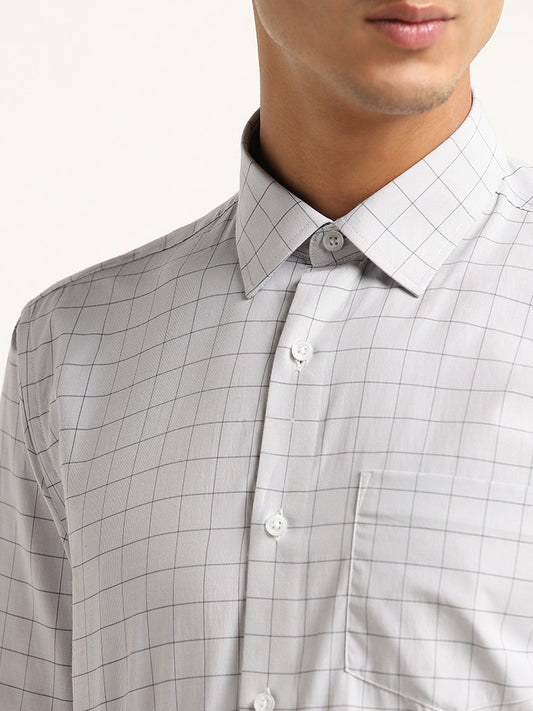 WES Formals Grey Checkered Design Relaxed Fit Shirt