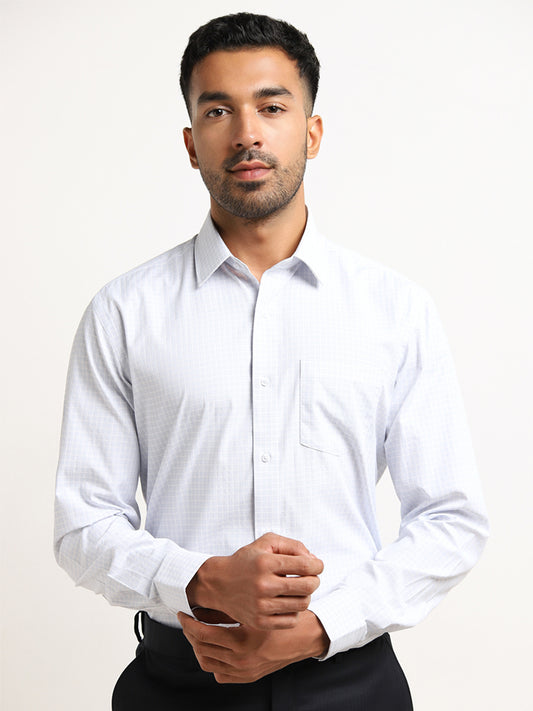 WES Formals White Checkered Relaxed Fit Shirt