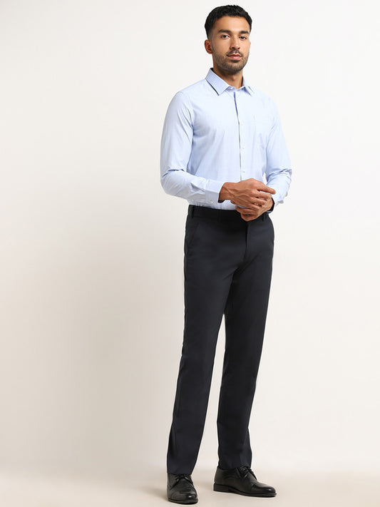 WES Formals Light Blue Checks Print Slim Fit Shirt
