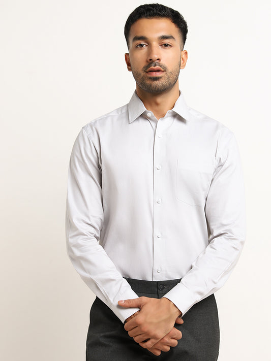 WES Formals Light Grey Cotton Striped Relaxed Fit Shirt