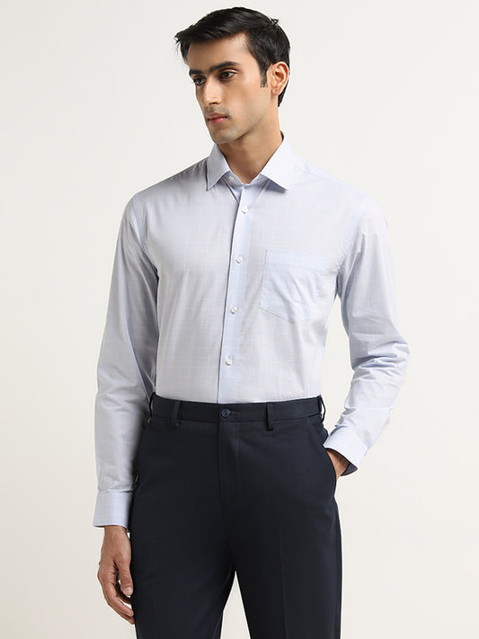 WES Formals Blue Checkered Design Relaxed Fit Shirt