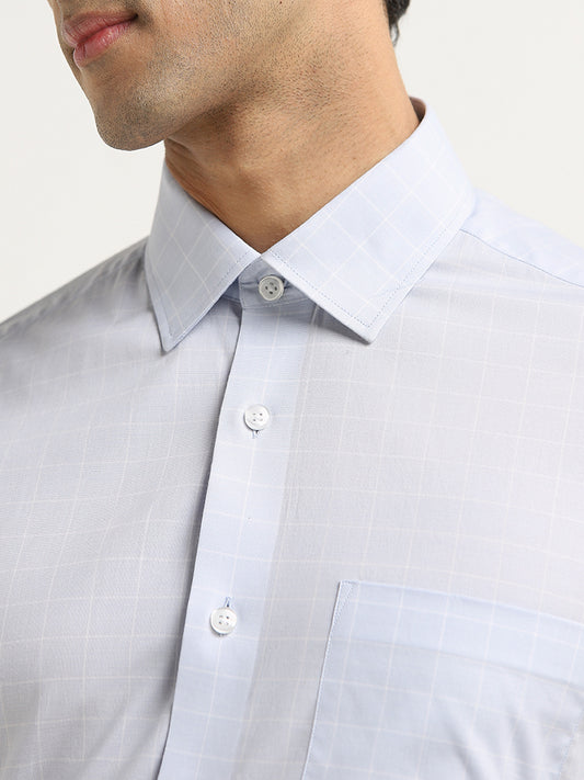 WES Formals Blue Checkered Design Relaxed Fit Shirt
