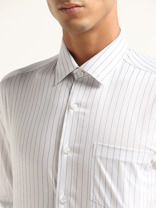WES Formals White Stripe Patterned Relaxed Fit Shirt