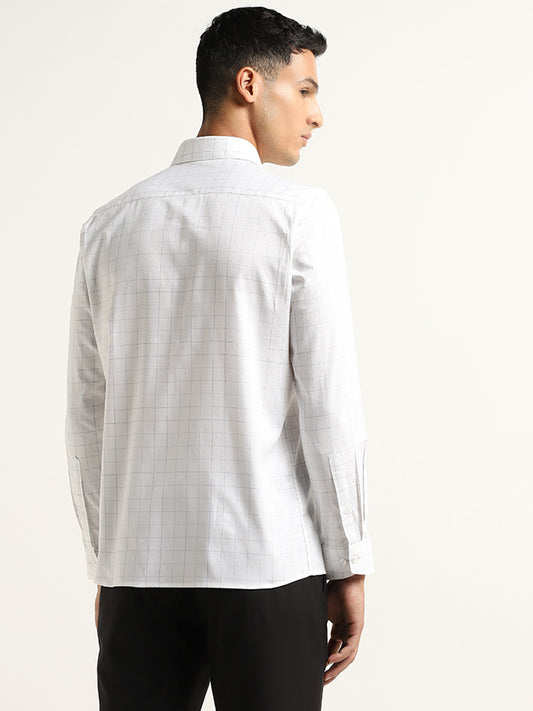 WES Formals White Checkered Slim-Fit Cotton Shirt