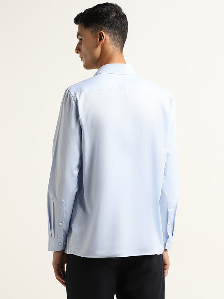 WES Formals Light Blue Solid Cotton Slim-Fit Shirt