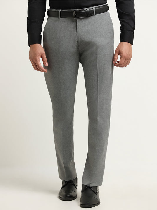 WES Formals Grey Relaxed Fit Mid Rise Trousers
