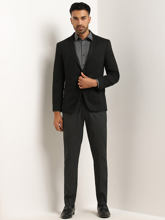 WES Formals Dark Grey Slim Fit Mid Rise Trousers