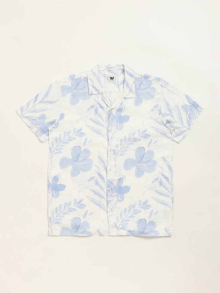 Y&F Kids Blue Floral Pattern Shirt