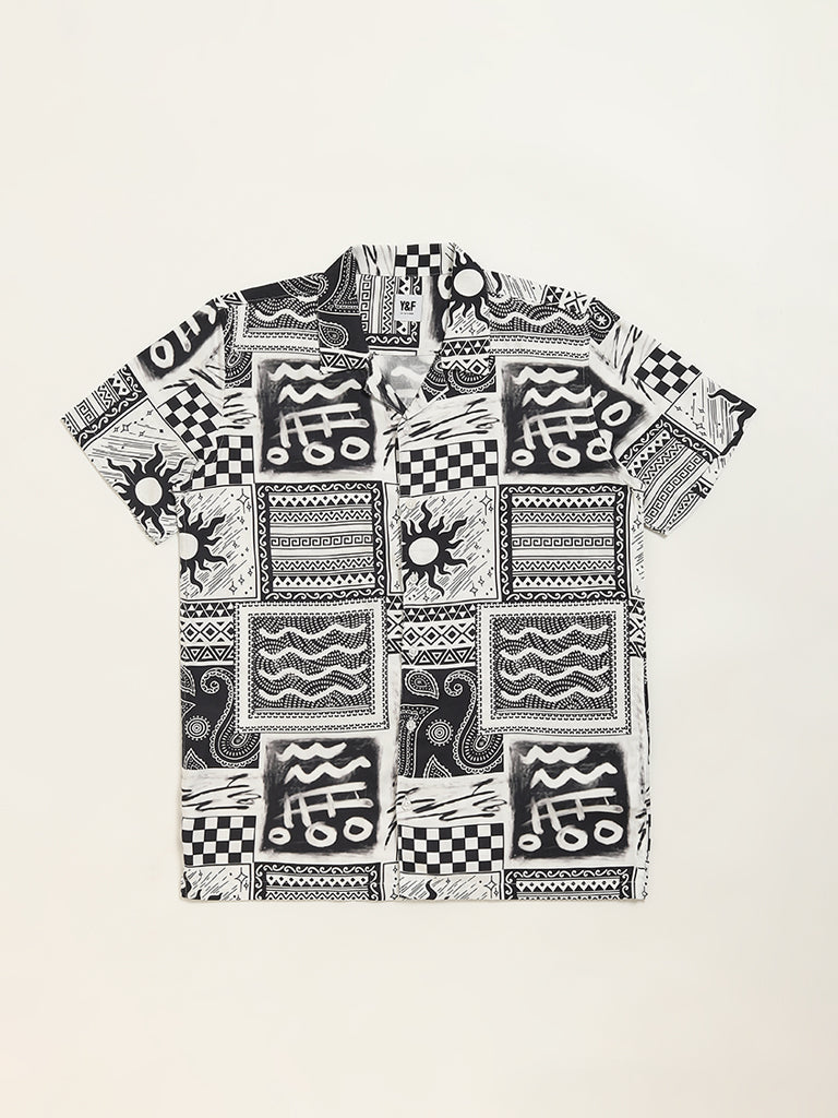 Y&F Kids Black Geometrical Print Shirt