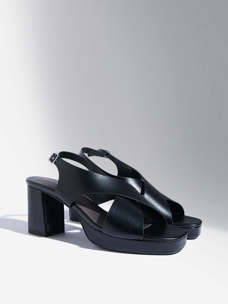 Westside LUNA BLU Women's Black Slingback Heel Sandals for Casual Wear Front View