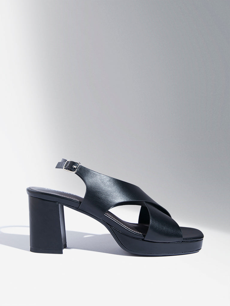 Westside LUNA BLU Women's Black Slingback Heel Sandals for Casual Wear Side View