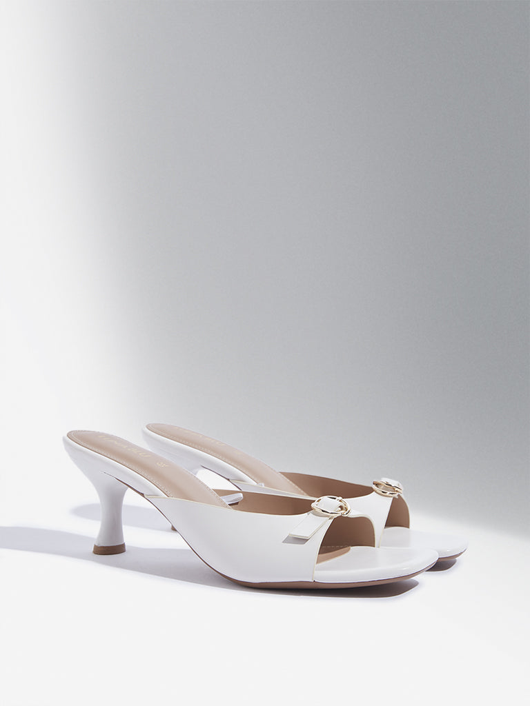 Westside LUNA BLU Women's White Buckled Heel Sandals for Casual Wear Front View