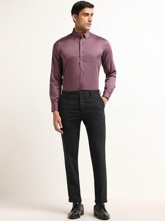 WES Formals Black Carrot-Fit Mid-Rise Cotton Blend Trousers