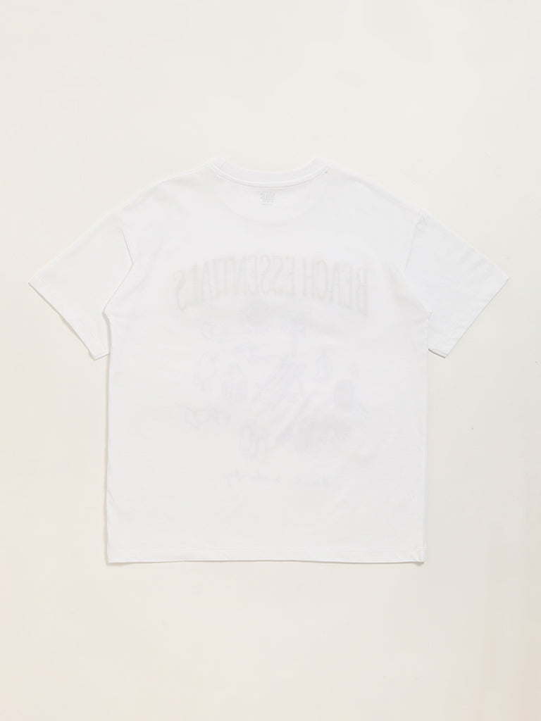 Y&F Kids White Graphic Printed Cotton T-Shirt