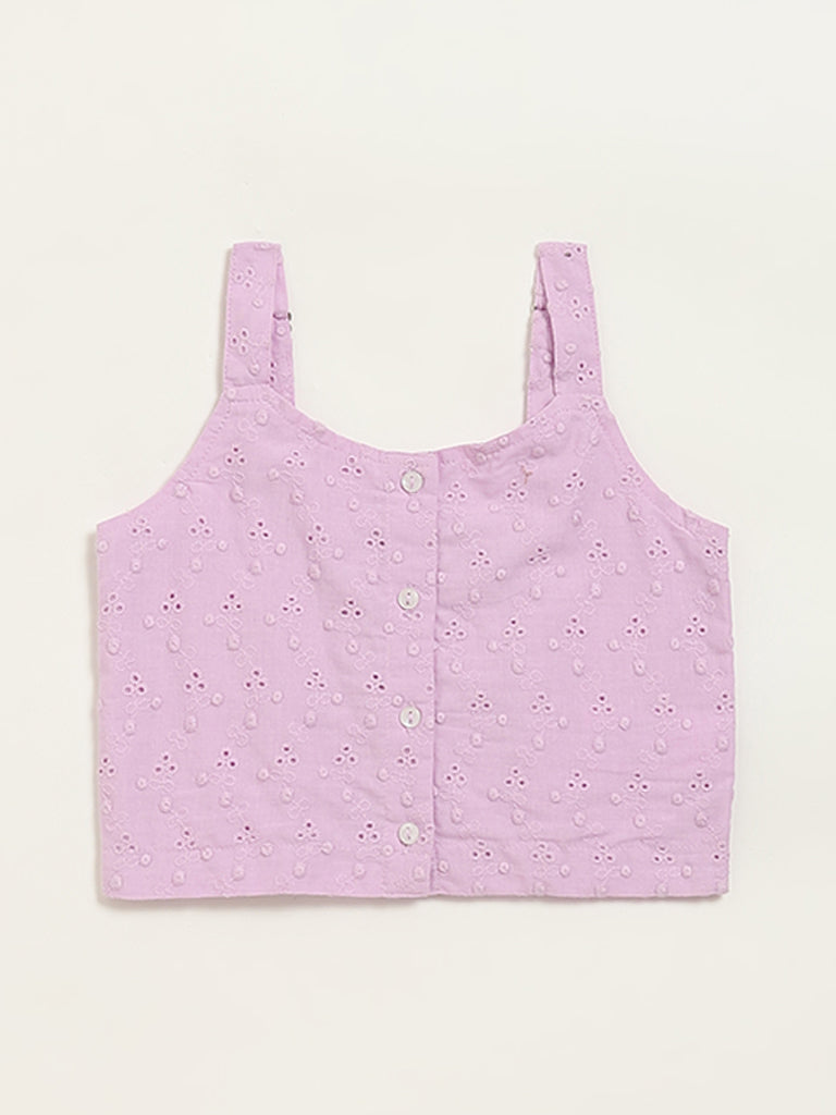 Utsa Kids Light Purple Cotton Schiffli Top - (8 -14yrs)