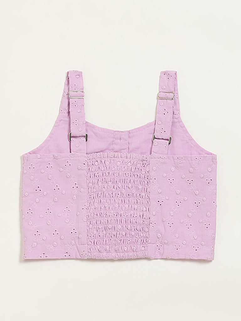 Utsa Kids Light Purple Cotton Schiffli Top - (8 -14yrs)