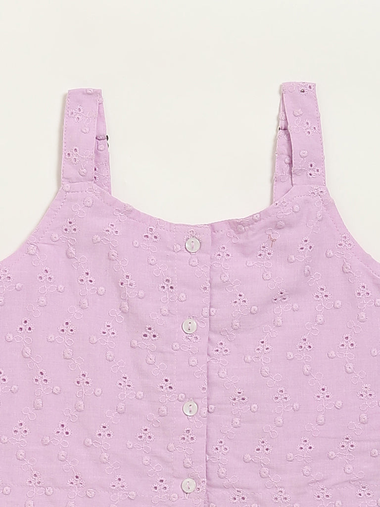 Utsa Kids Light Purple Cotton Schiffli Top - (8 -14yrs)