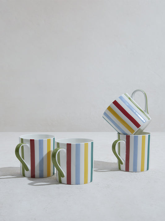 Westside Home Multicolour Striped Mugs (Set of 4)