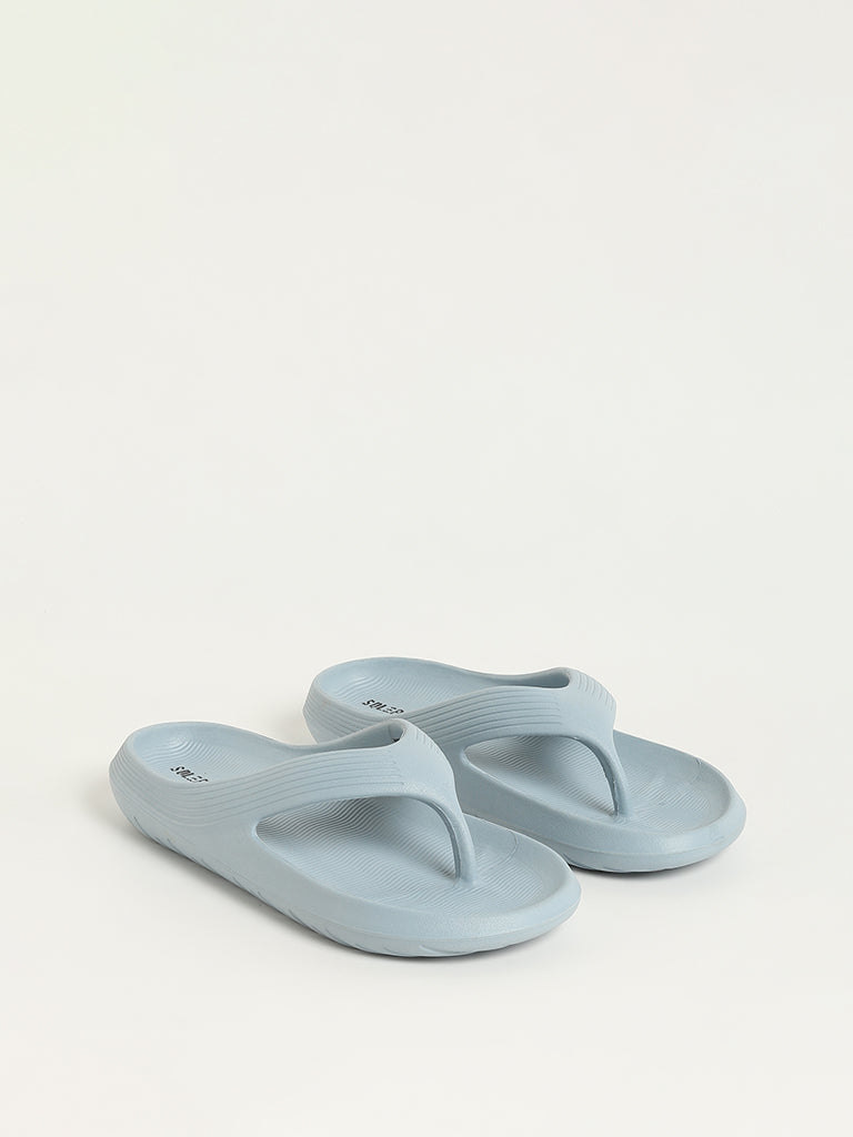 SOLEPLAY Dusty Blue Ribbed Textured Flip-Flops