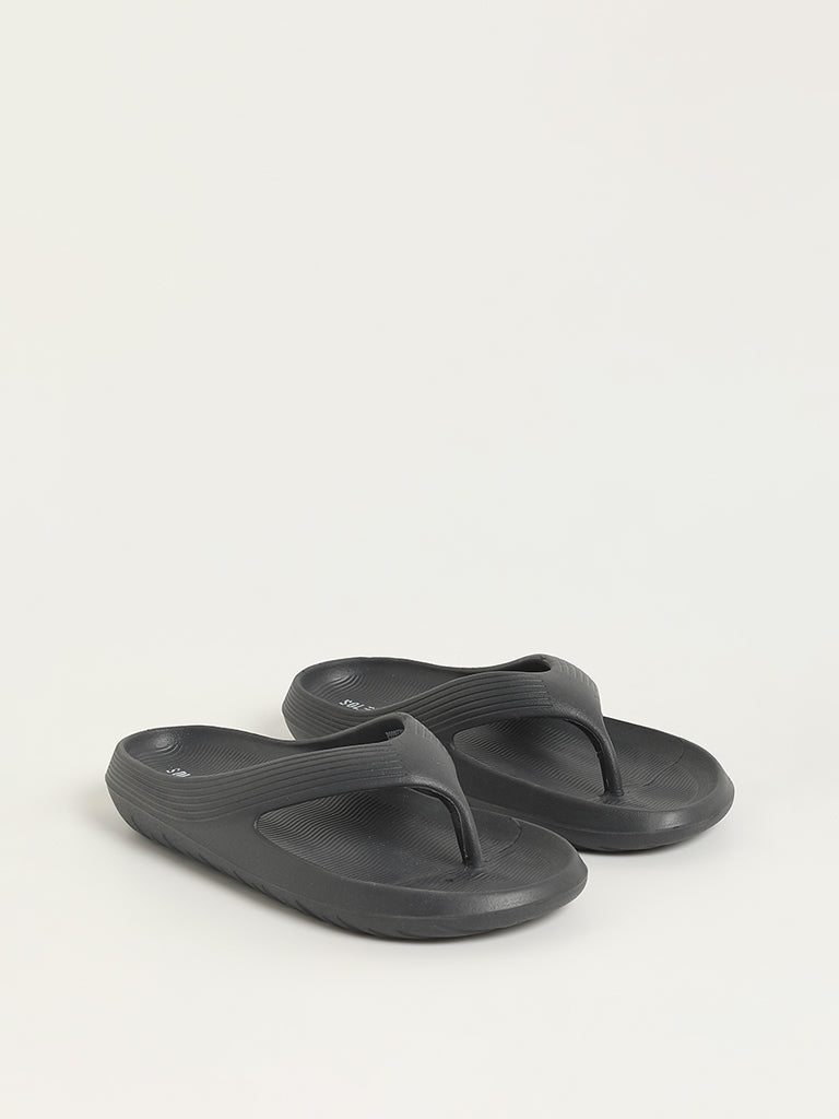 SOLEPLAY Dark Grey Ribbed Textured Flip-Flops