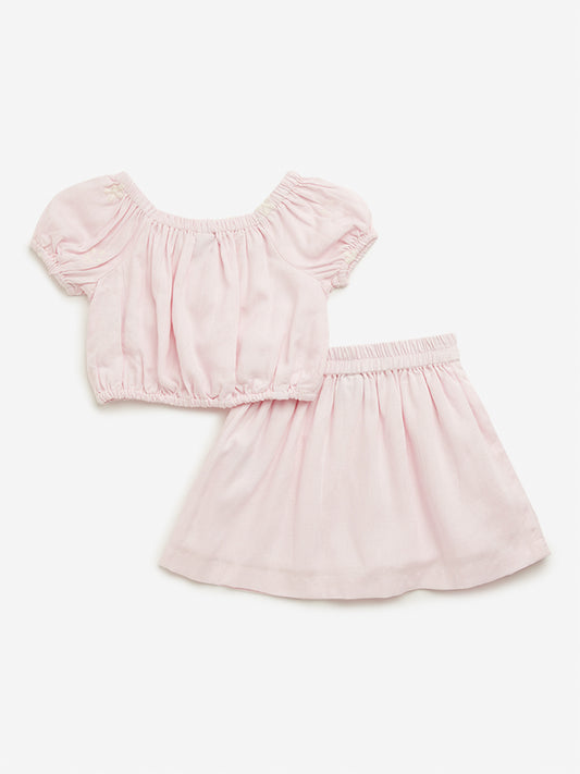 HOP Kids Pink Floral Top & Mid Rise Skirt Set