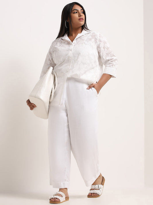 Gia White Cotton Blend Floral Design Shirt