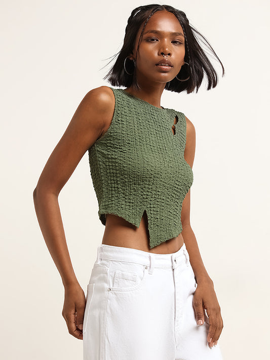 Nuon Olive Ribbed Crop Top
