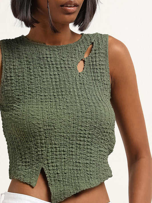 Nuon Olive Ribbed Crop Top