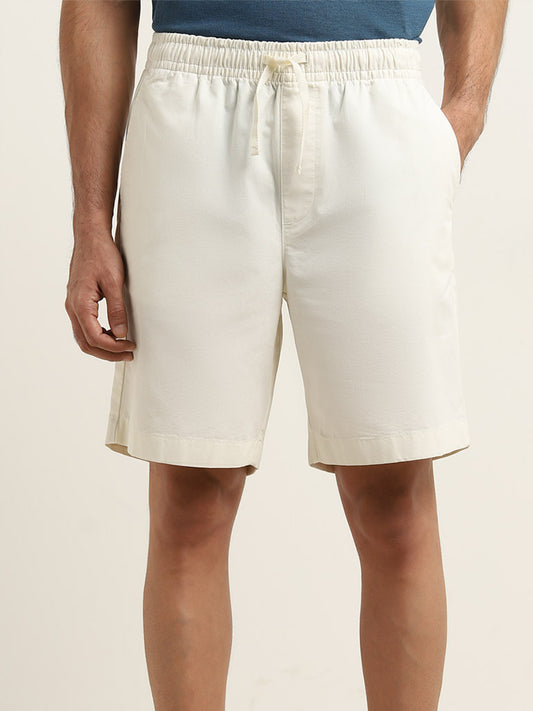 WES Lounge Off-White Mid-Rise Relaxed Fit Shorts