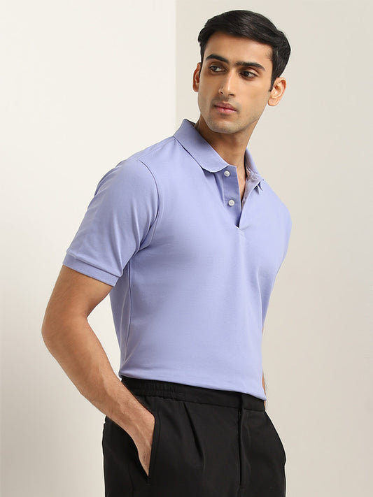 WES Casuals Lilac Solid Relaxed Fit Polo T-Shirt