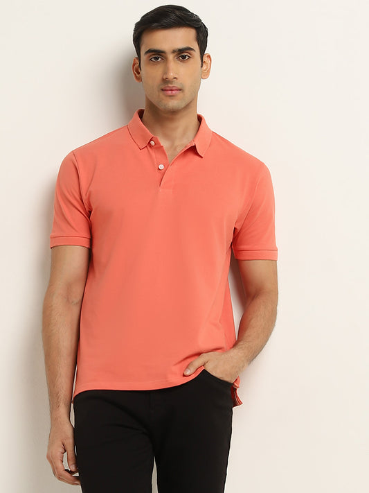 WES Casuals Coral Solid Slim Fit Polo T-Shirt