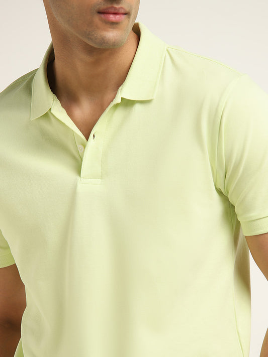 WES Casuals Lime Solid Slim Fit Polo T-Shirt