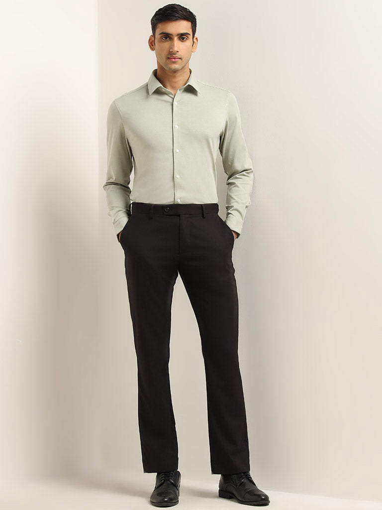 WES Formals Light Sage Cotton Slim-Fit Shirt