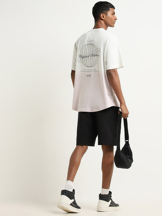 Studiofit White Printed Relaxed-Fit Cotton T-Shirt